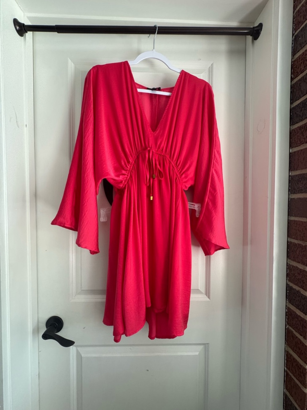 Bright Pink V-Neck Drawstring Mini Dress